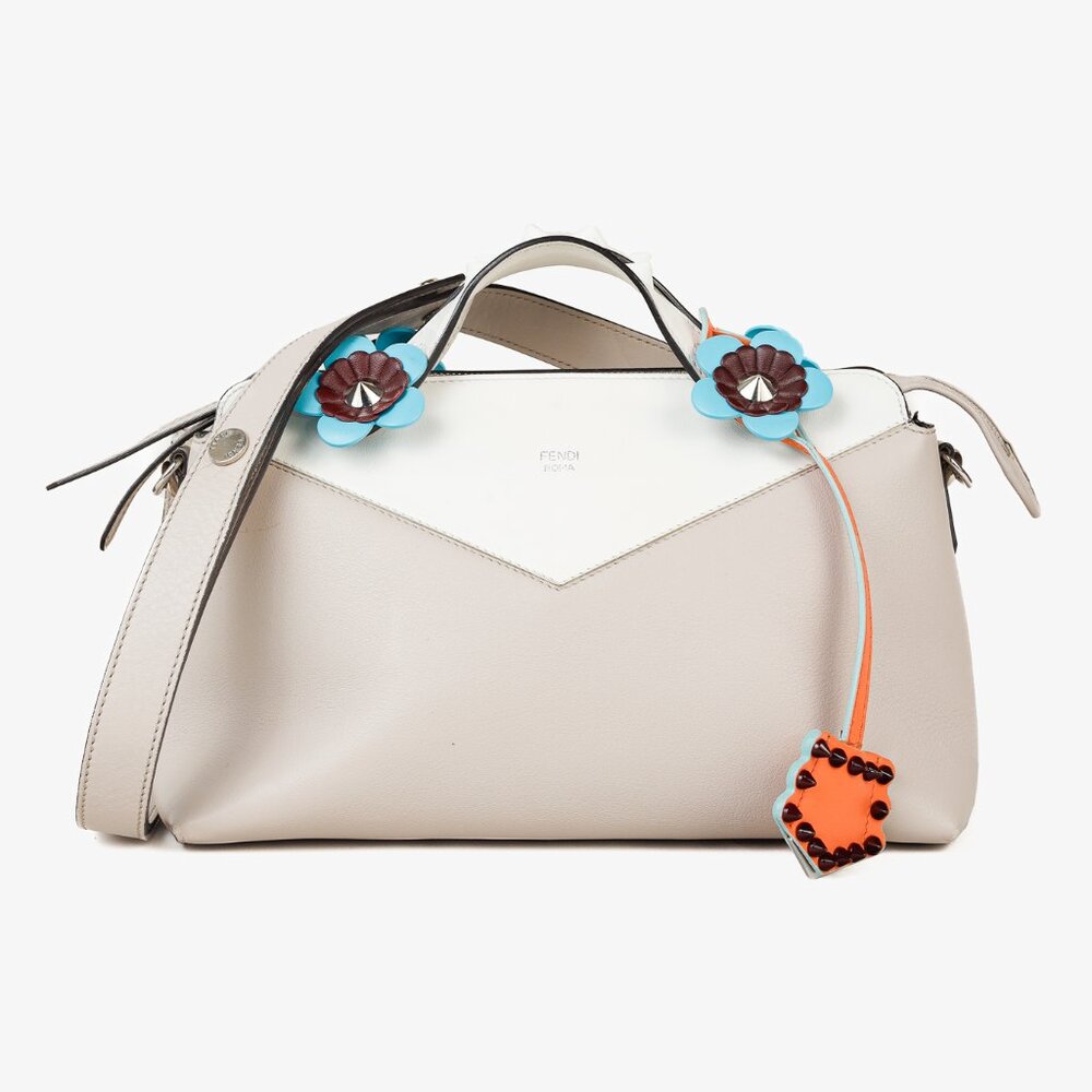 Fendi Flowerland By The Way Grigio Polvere & White Ice Vitello Dolce Studded Bag